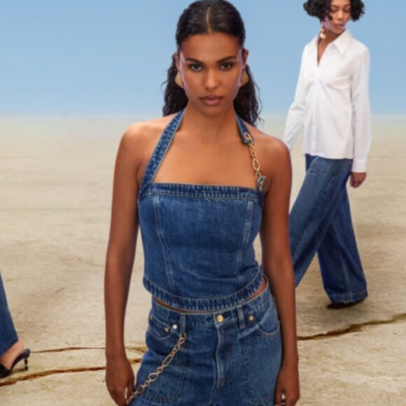 GAP x CULT GAIA Denim Crop Halter Top - Picture 1 of 7